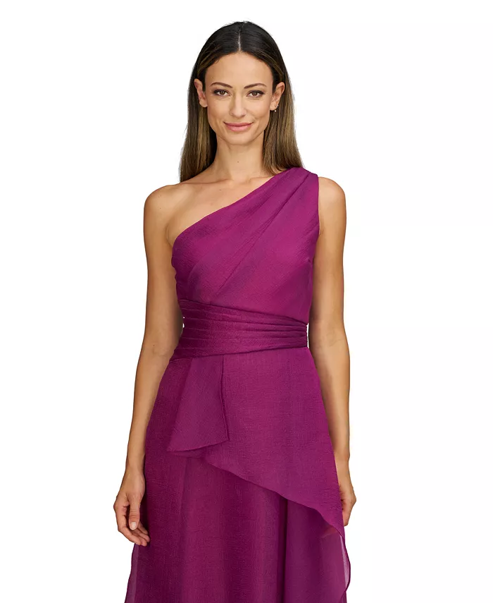 JS Collections Women's Seraphina Organza One-Shoulder Evening Gown Women's Fashion Shoes & Accessories