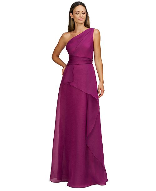 JS Collections Women's Seraphina Organza One-Shoulder Evening Gown Women's Fashion Shoes & Accessories