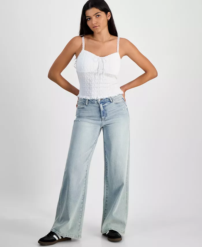 Just Polly Junior's Textured-Knit Lace-Trim Cami Top Juniors'