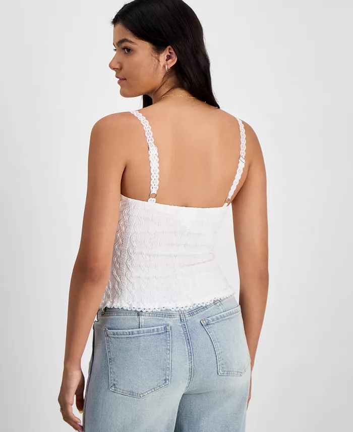 Just Polly Junior's Textured-Knit Lace-Trim Cami Top Juniors'