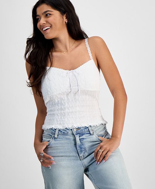 Just Polly Junior's Textured-Knit Lace-Trim Cami Top Juniors'