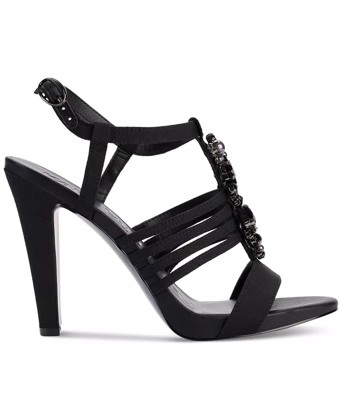 KARL LAGERFELD PARIS Cicely Strappy Embellished Dress Sandals Women's Fashion Shoes & Accessories