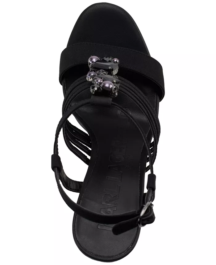 KARL LAGERFELD PARIS Cicely Strappy Embellished Dress Sandals Women's Fashion Shoes & Accessories