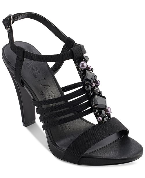 KARL LAGERFELD PARIS Cicely Strappy Embellished Dress Sandals Women's Fashion Shoes & Accessories