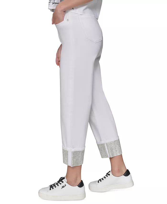 KARL LAGERFELD PARIS Petite Crystal-Cuff Cropped Jeans Women's Fashion Shoes & Accessories