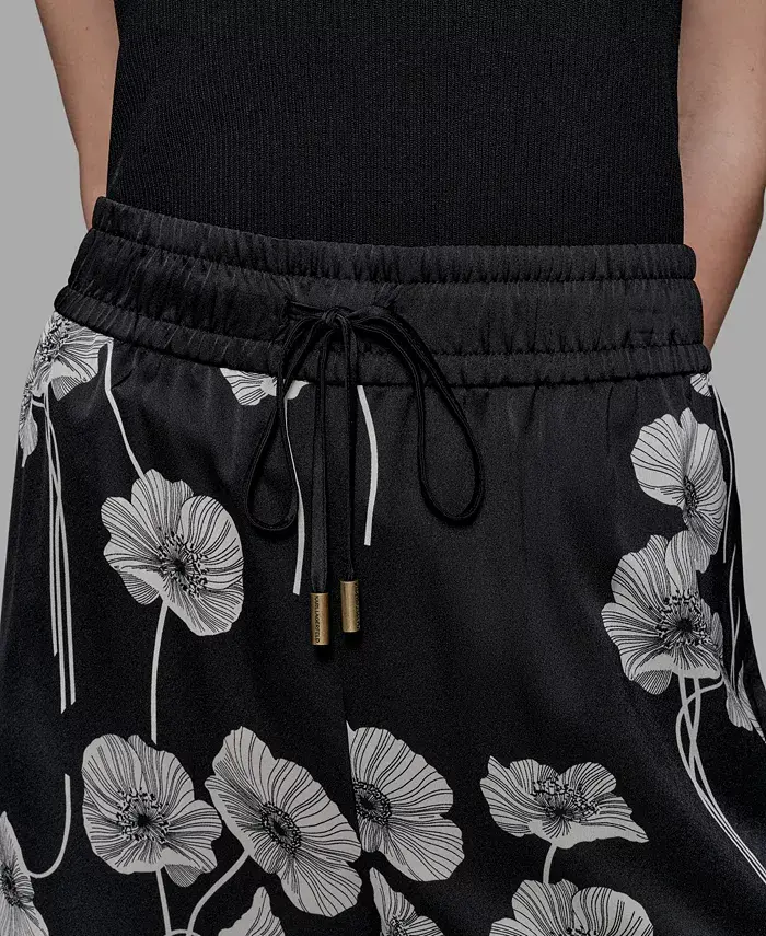 KARL LAGERFELD PARIS Petite Floral Print Wide-Leg Pants Women's Fashion Shoes & Accessories