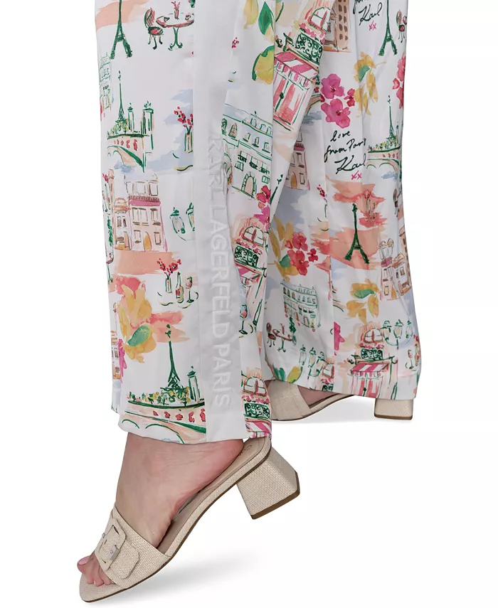 KARL LAGERFELD PARIS Petite Multi-Print Soft Pants Women's Fashion Shoes & Accessories