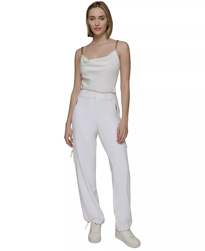 KARL LAGERFELD PARIS Women's Adjustable Bungee-Hem Cargo Pants Women's Fashion Shoes & Accessories