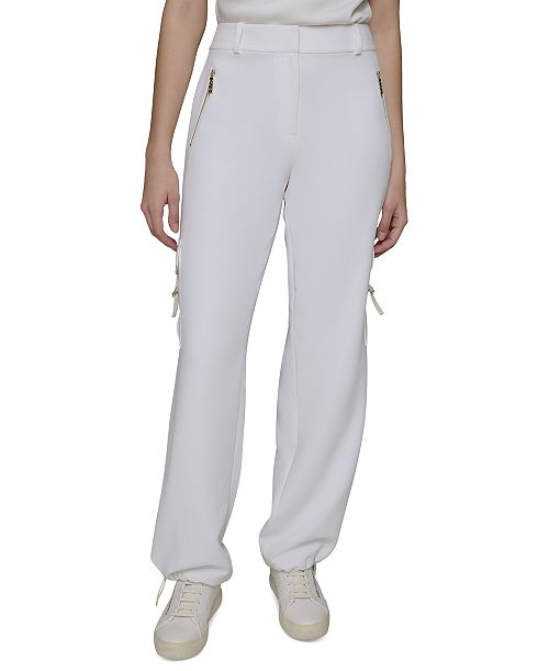 KARL LAGERFELD PARIS Women's Adjustable Bungee-Hem Cargo Pants Women's Fashion Shoes & Accessories
