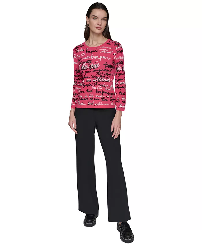 KARL LAGERFELD PARIS Women's Allover Script Sweater Women's Fashion Shoes & Accessories