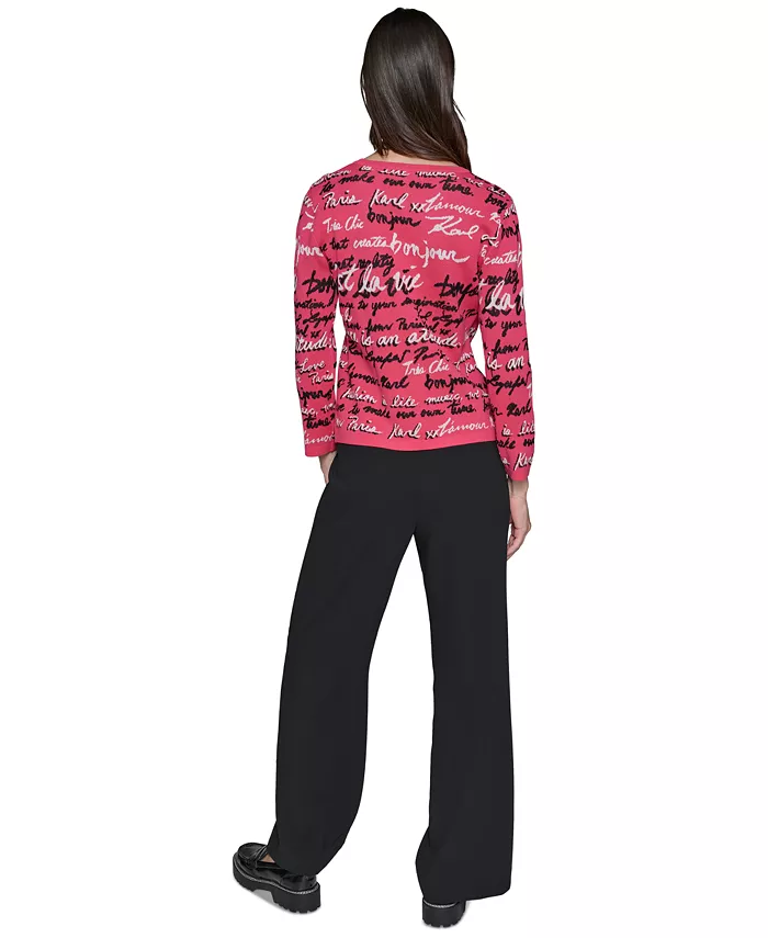 KARL LAGERFELD PARIS Women's Allover Script Sweater Women's Fashion Shoes & Accessories