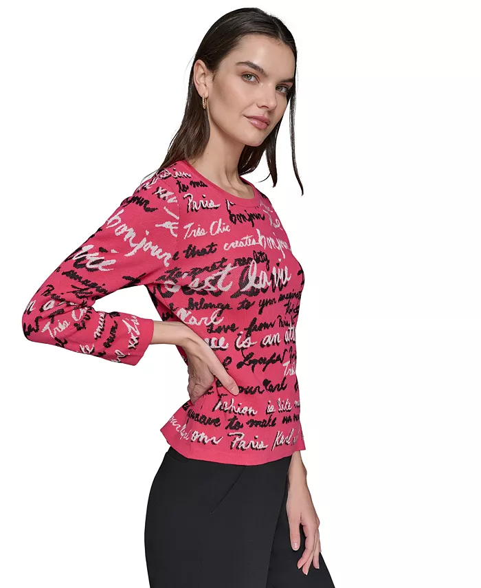 KARL LAGERFELD PARIS Women's Allover Script Sweater Women's Fashion Shoes & Accessories