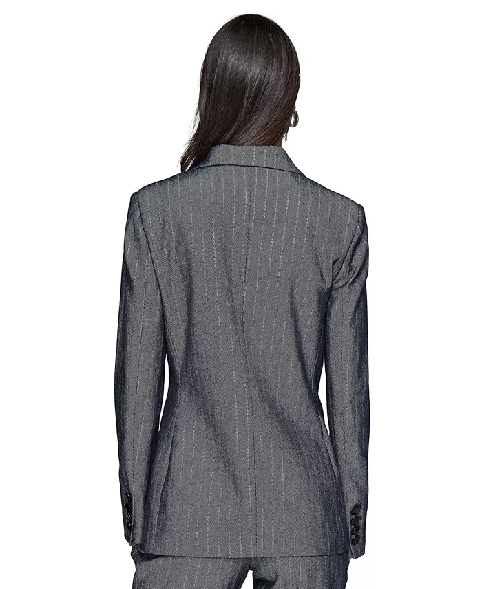 KARL LAGERFELD PARIS Women's Beaded-Bow Pinstriped Blazer Women's Fashion Shoes & Accessories