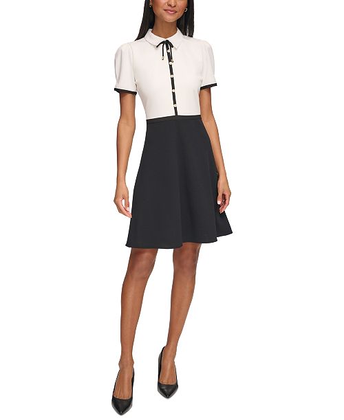 KARL LAGERFELD PARIS Women's Collared Contrast Trim Knee-length Dress Women's Fashion Shoes & Accessories