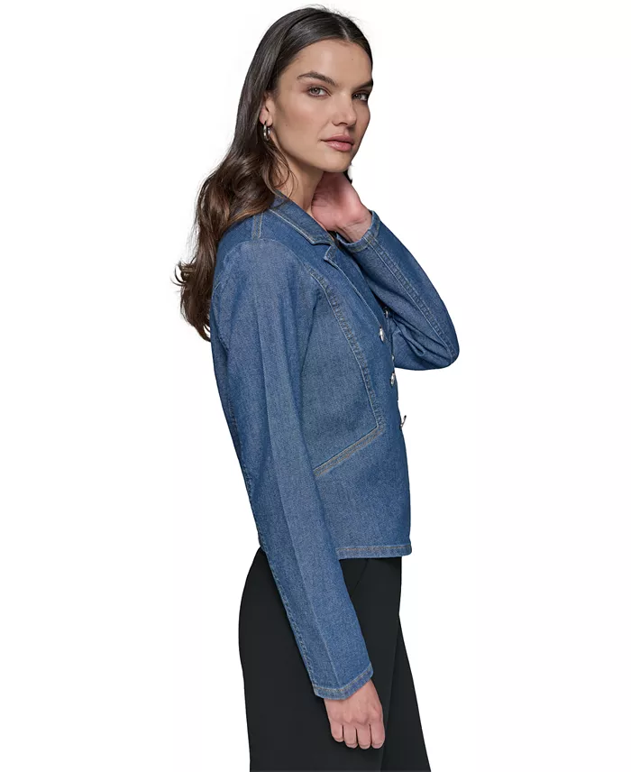 KARL LAGERFELD PARIS Women's Double-Breasted Denim Jacket Women's Fashion Shoes & Accessories