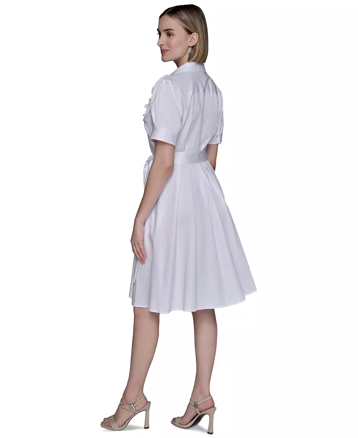 KARL LAGERFELD PARIS Women's Floral-Appliqué Cotton Shirtdress Women's Fashion Shoes & Accessories