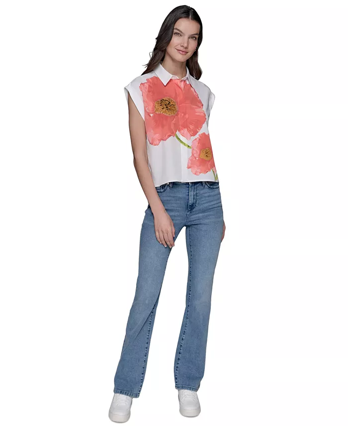 KARL LAGERFELD PARIS Women's Floral-Print Blouse Women's Fashion Shoes & Accessories