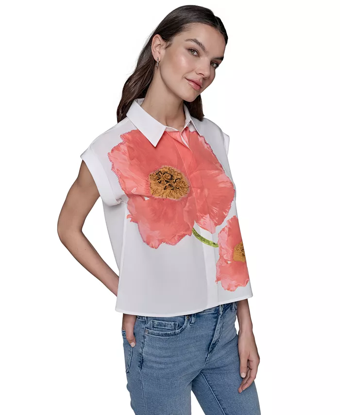 KARL LAGERFELD PARIS Women's Floral-Print Blouse Women's Fashion Shoes & Accessories