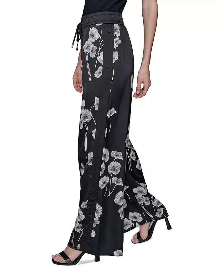 KARL LAGERFELD PARIS Women's Floral-Print Drawstring Pants Women's Fashion Shoes & Accessories