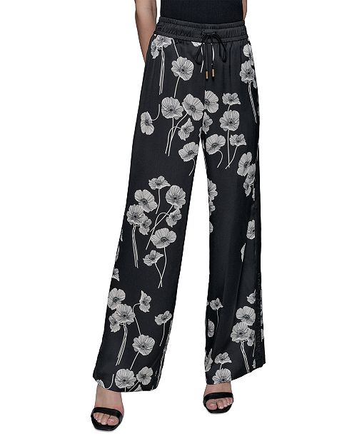 KARL LAGERFELD PARIS Women's Floral-Print Drawstring Pants Women's Fashion Shoes & Accessories