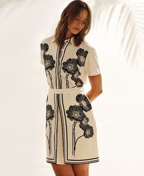 KARL LAGERFELD PARIS Women's Floral Print Shirt Women's Fashion Shoes & Accessories