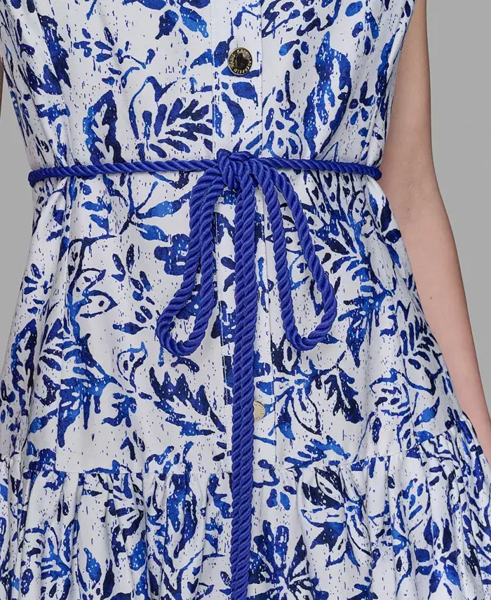 KARL LAGERFELD PARIS Women's Floral-Print Square-Neck Midi Dress Women's Fashion Shoes & Accessories