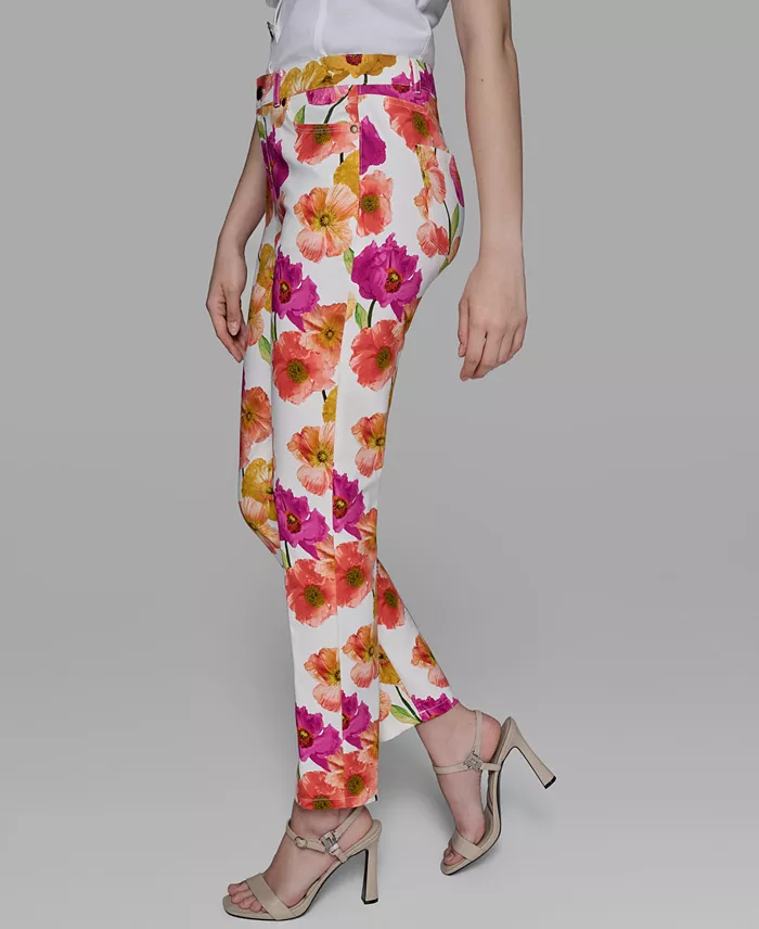 KARL LAGERFELD PARIS Women's Floral-Print Straight-Leg Pants Women's Fashion Shoes & Accessories