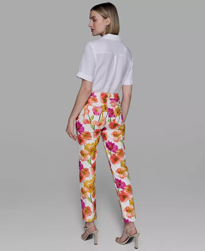 KARL LAGERFELD PARIS Women's Floral-Print Straight-Leg Pants Women's Fashion Shoes & Accessories
