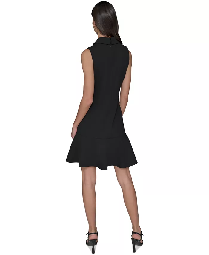 KARL LAGERFELD PARIS Women's Flower-Button Collared Sleeveless Shift Dress Women's Fashion Shoes & Accessories