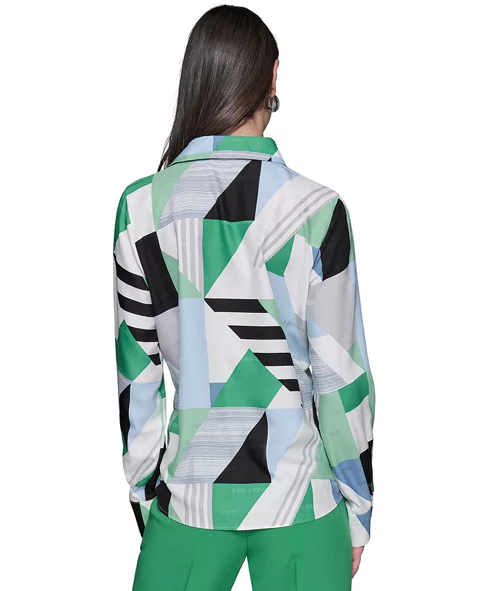 KARL LAGERFELD PARIS Women's Geometric-Print Blouse Women's Fashion Shoes & Accessories