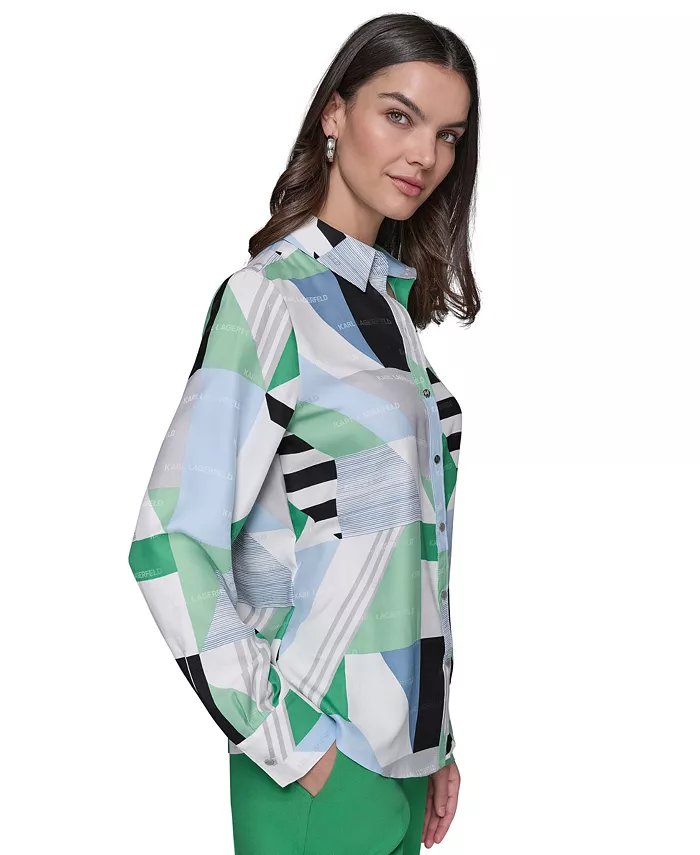 KARL LAGERFELD PARIS Women's Geometric-Print Blouse Women's Fashion Shoes & Accessories