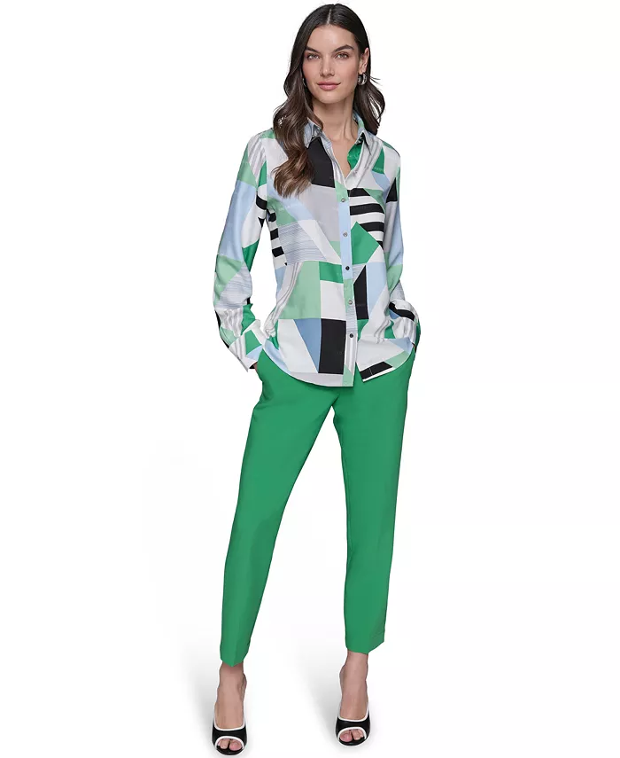KARL LAGERFELD PARIS Women's Geometric-Print Blouse Women's Fashion Shoes & Accessories