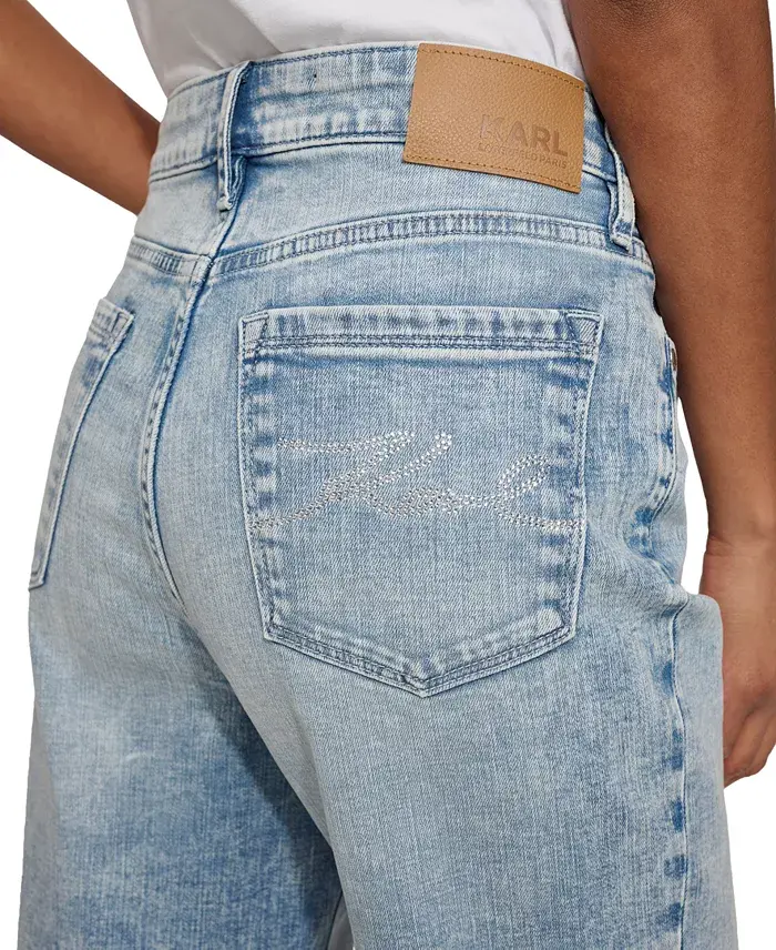 KARL LAGERFELD PARIS Women's High-Rise Crystal-Cuff Jeans Women's Fashion Shoes & Accessories