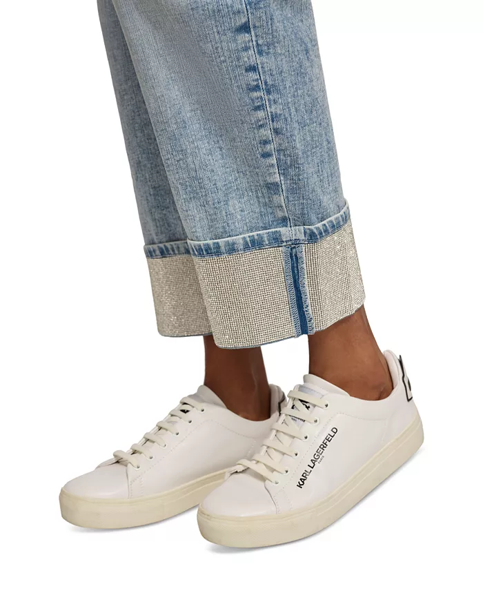KARL LAGERFELD PARIS Women's High-Rise Crystal-Cuff Jeans Women's Fashion Shoes & Accessories