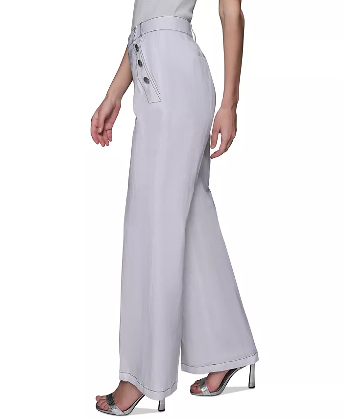 KARL LAGERFELD PARIS Women's Linen-Blend Wide-Leg Sailor Pants Women's Fashion Shoes & Accessories
