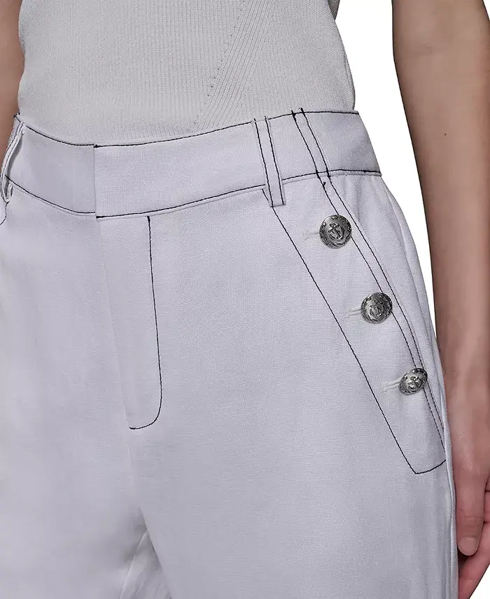 KARL LAGERFELD PARIS Women's Linen-Blend Wide-Leg Sailor Pants Women's Fashion Shoes & Accessories