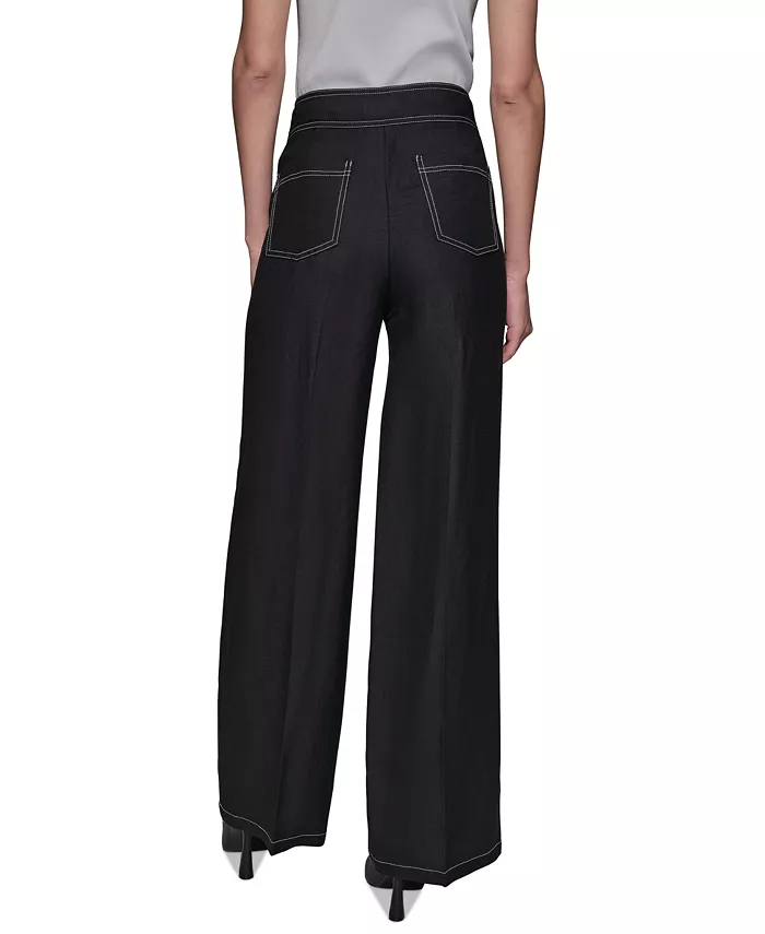 KARL LAGERFELD PARIS Women's Linen-Blend Wide-Leg Pants Women's Fashion Shoes & Accessories