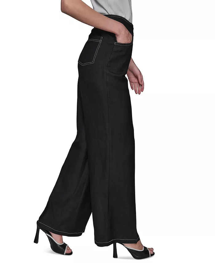 KARL LAGERFELD PARIS Women's Linen-Blend Wide-Leg Pants Women's Fashion Shoes & Accessories