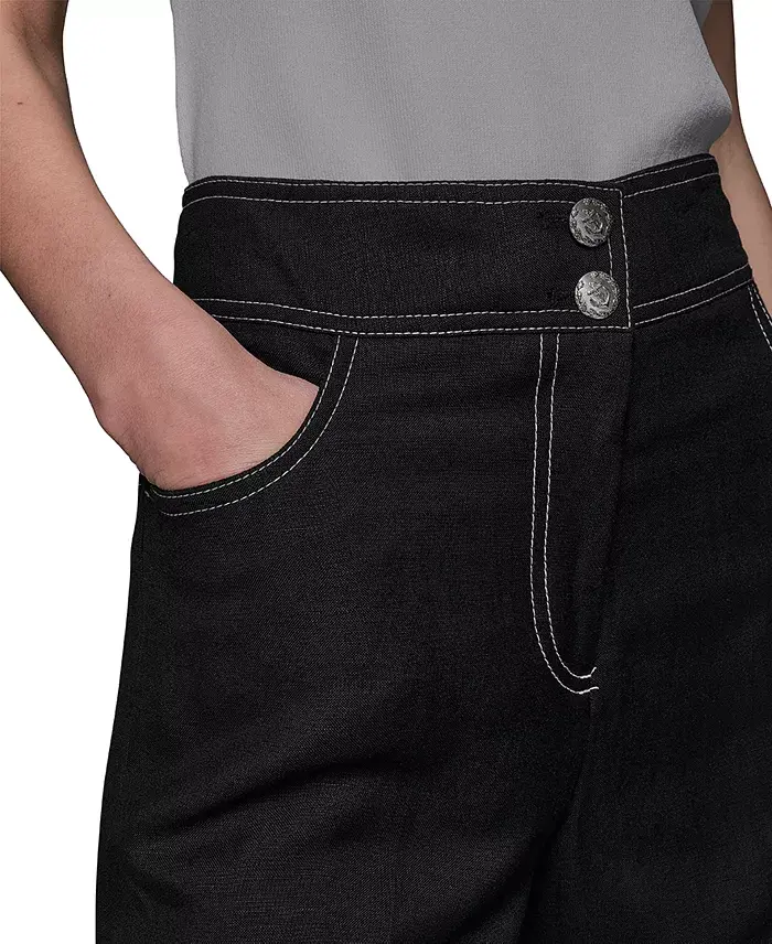 KARL LAGERFELD PARIS Women's Linen-Blend Wide-Leg Pants Women's Fashion Shoes & Accessories