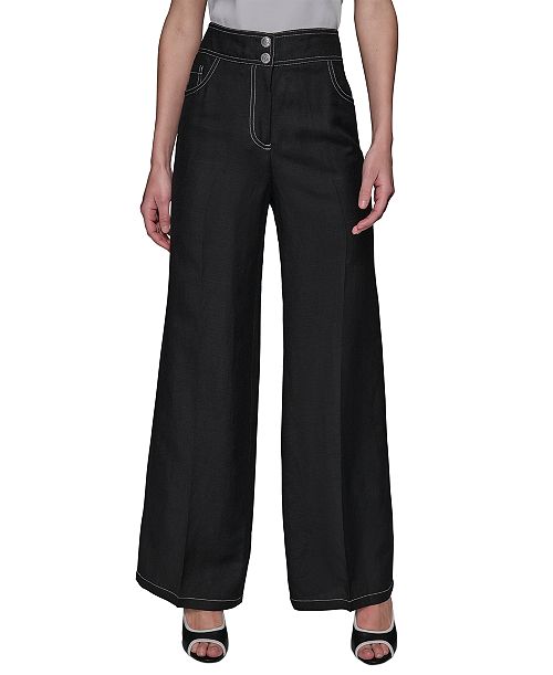 KARL LAGERFELD PARIS Women's Linen-Blend Wide-Leg Pants Women's Fashion Shoes & Accessories