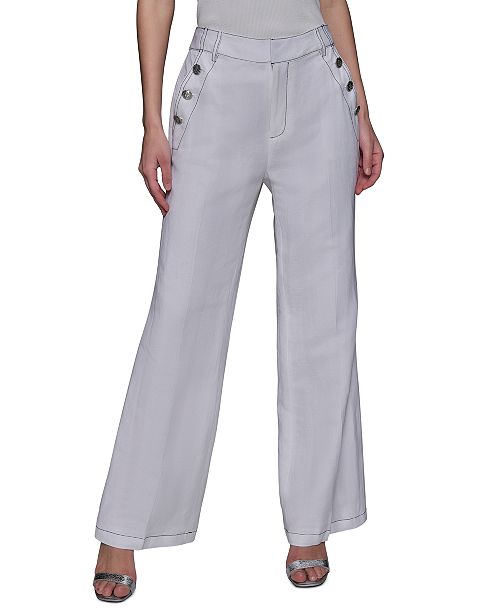 KARL LAGERFELD PARIS Women's Linen-Blend Wide-Leg Sailor Pants Women's Fashion Shoes & Accessories