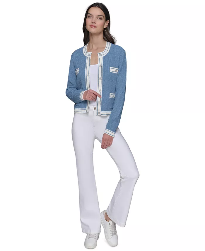 KARL LAGERFELD PARIS Women's Marled Four-Pocket Cardigan Women's Fashion Shoes & Accessories