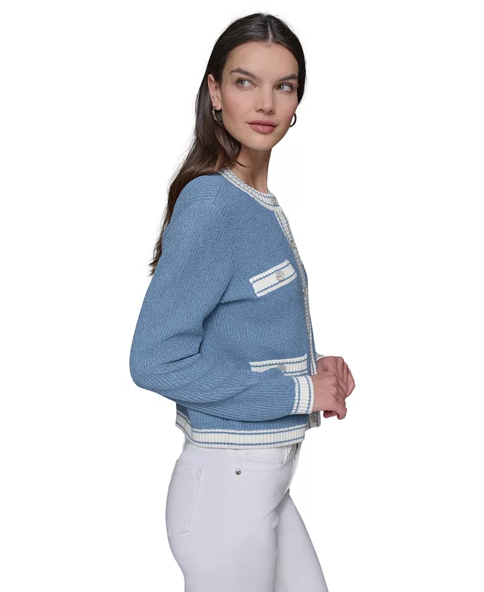 KARL LAGERFELD PARIS Women's Marled Four-Pocket Cardigan Women's Fashion Shoes & Accessories