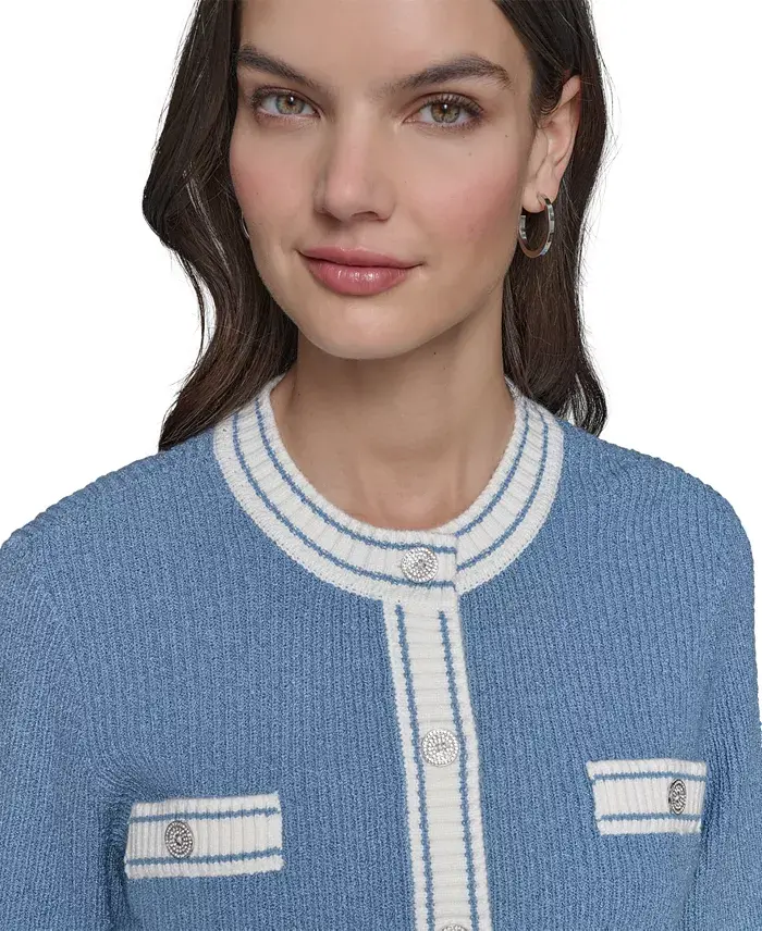 KARL LAGERFELD PARIS Women's Marled Four-Pocket Cardigan Women's Fashion Shoes & Accessories