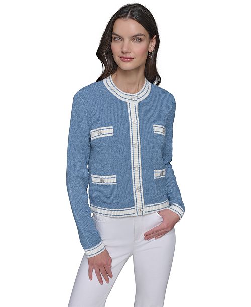 KARL LAGERFELD PARIS Women's Marled Four-Pocket Cardigan Women's Fashion Shoes & Accessories