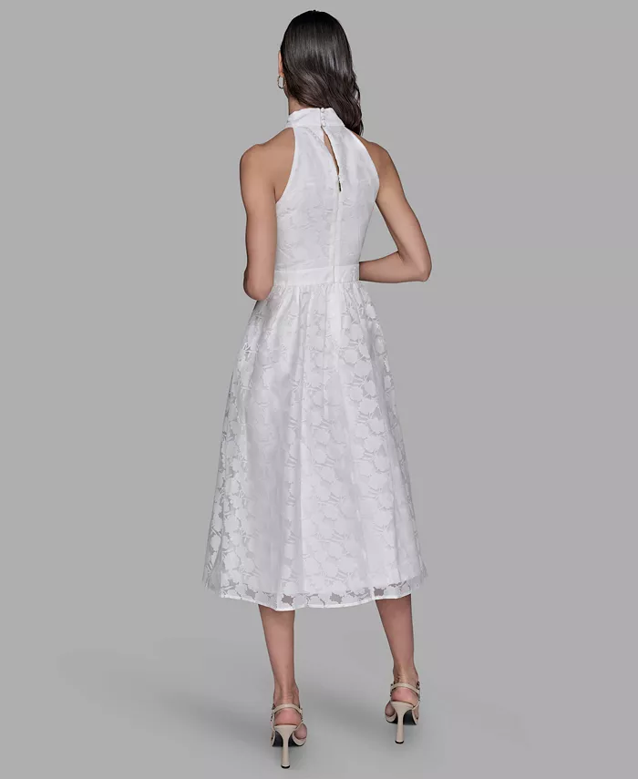 KARL LAGERFELD PARIS Women's Organza Burnout Midi Dress Women's Fashion Shoes & Accessories