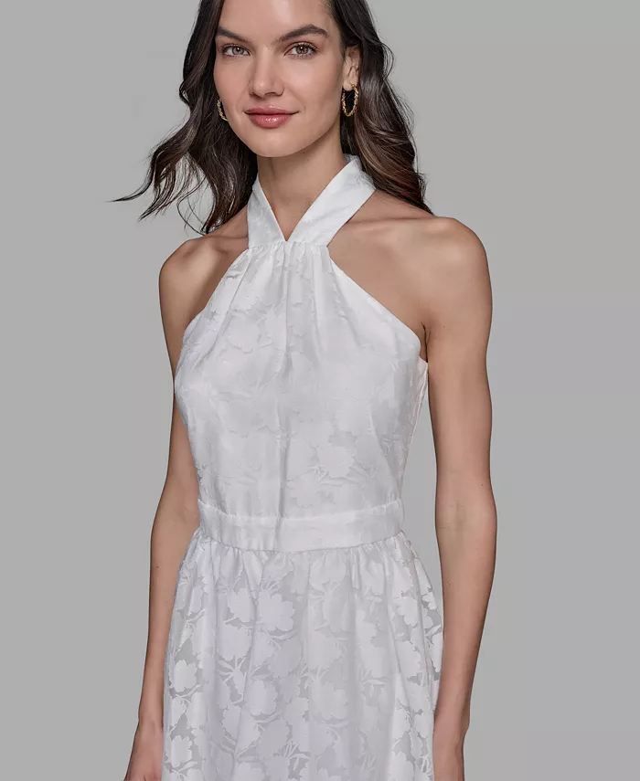 KARL LAGERFELD PARIS Women's Organza Burnout Midi Dress Women's Fashion Shoes & Accessories