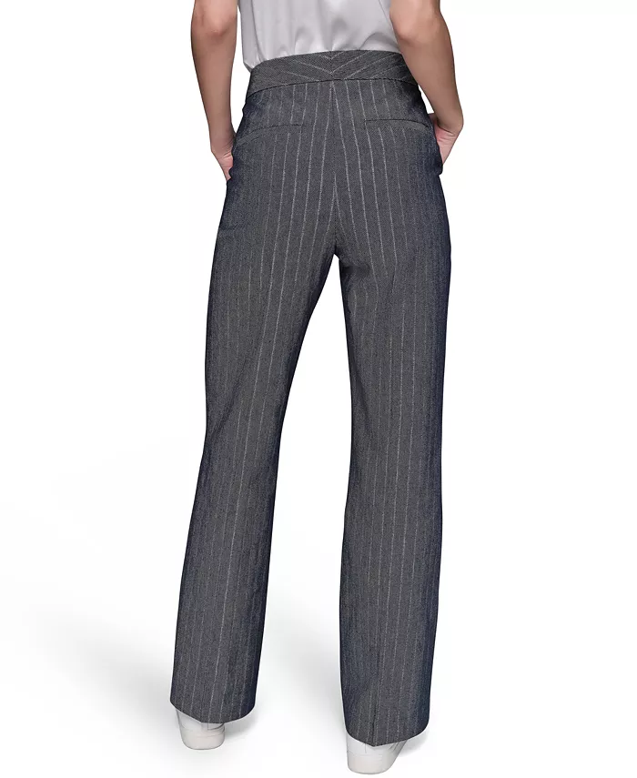 KARL LAGERFELD PARIS Women's Pinstriped Flare-Leg Pants Women's Fashion Shoes & Accessories