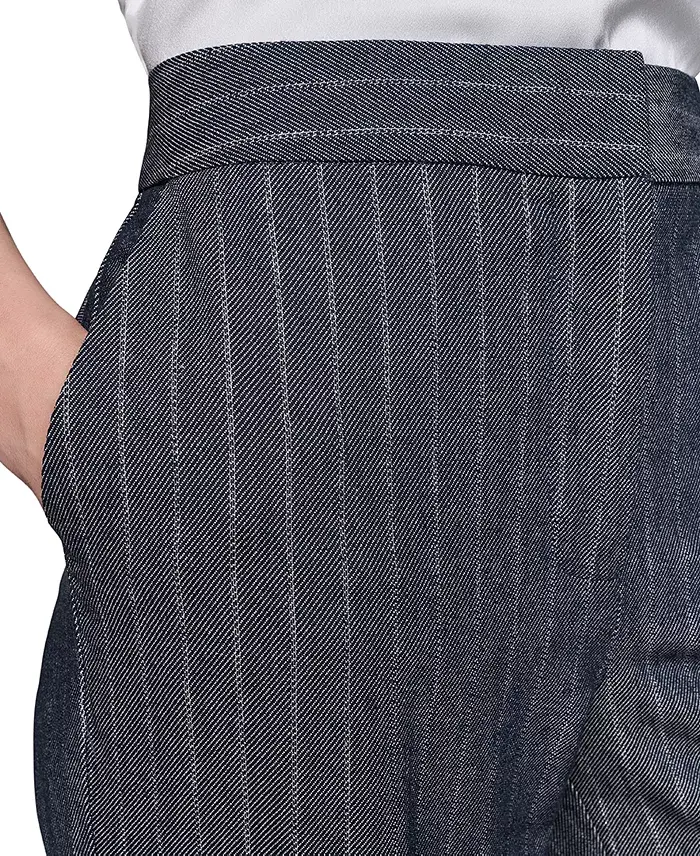 KARL LAGERFELD PARIS Women's Pinstriped Flare-Leg Pants Women's Fashion Shoes & Accessories