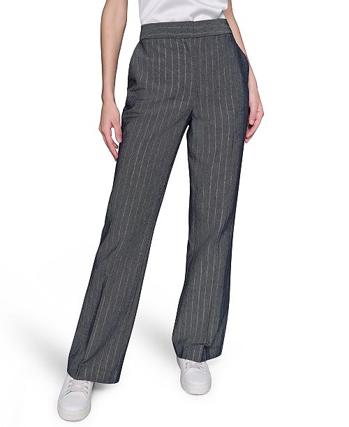 KARL LAGERFELD PARIS Women's Pinstriped Flare-Leg Pants Women's Fashion Shoes & Accessories